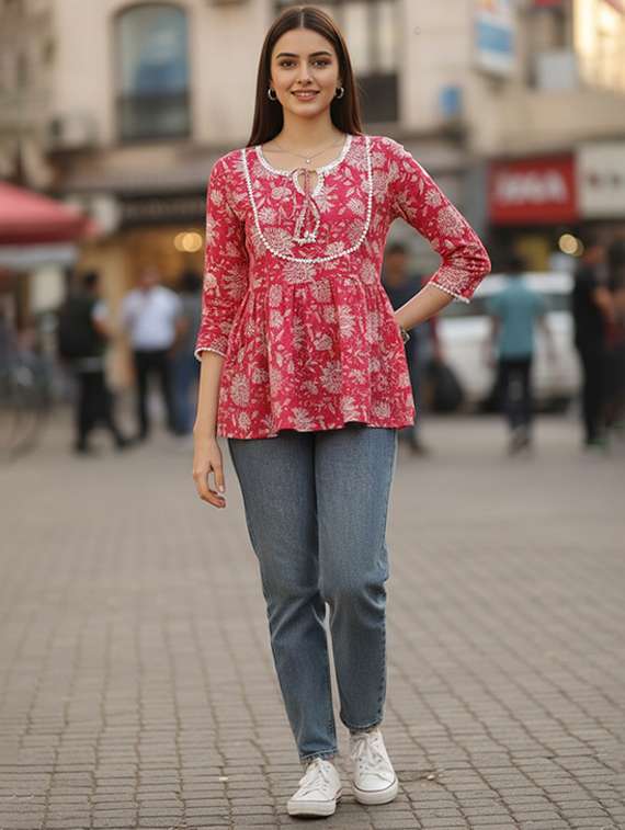 women pink cotton straight kurti - 22456051 -  Standard Image - 4