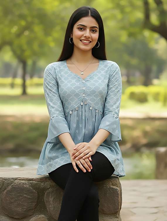 women blue cotton straight kurti - 22456052 -  Standard Image - 1