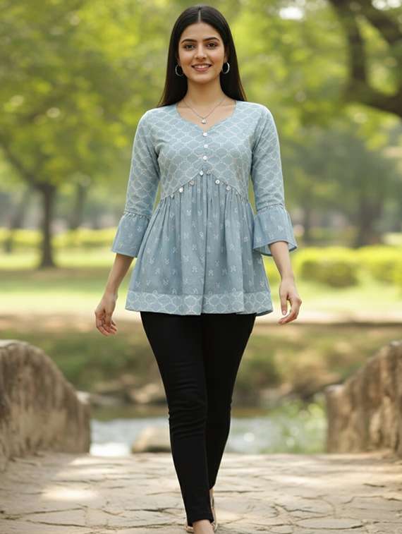 women blue cotton straight kurti - 22456052 -  Standard Image - 4