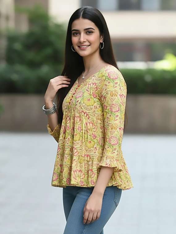 women yellow cotton straight kurti - 22456059 -  Standard Image - 1