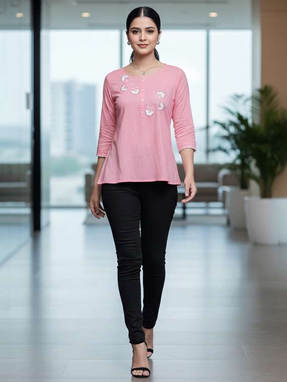 women pink cotton straight kurti - 22456061 -  Standard Image - 4