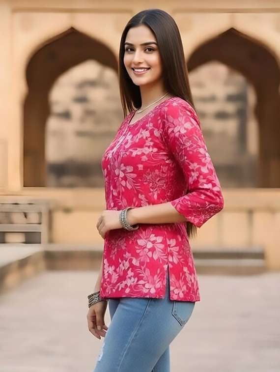 Women Pink Cotton Straight Kurti - 22456062 -  Standard Image - 1