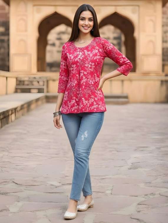 Women Pink Cotton Straight Kurti - 22456062 -  Standard Image - 4