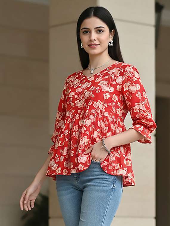 women red cotton straight kurti - 22456067 -  Standard Image - 1