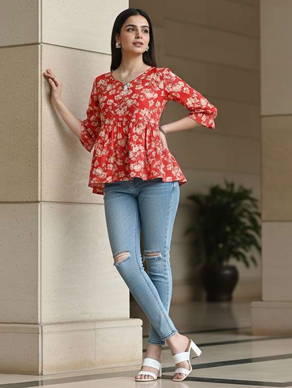 women red cotton straight kurti - 22456067 -  Standard Image - 4