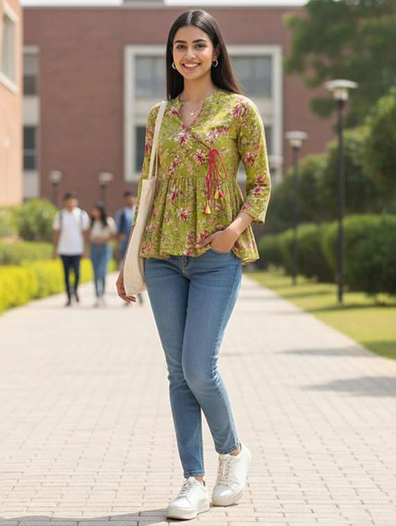 women green cotton straight kurti - 22456068 -  Standard Image - 4