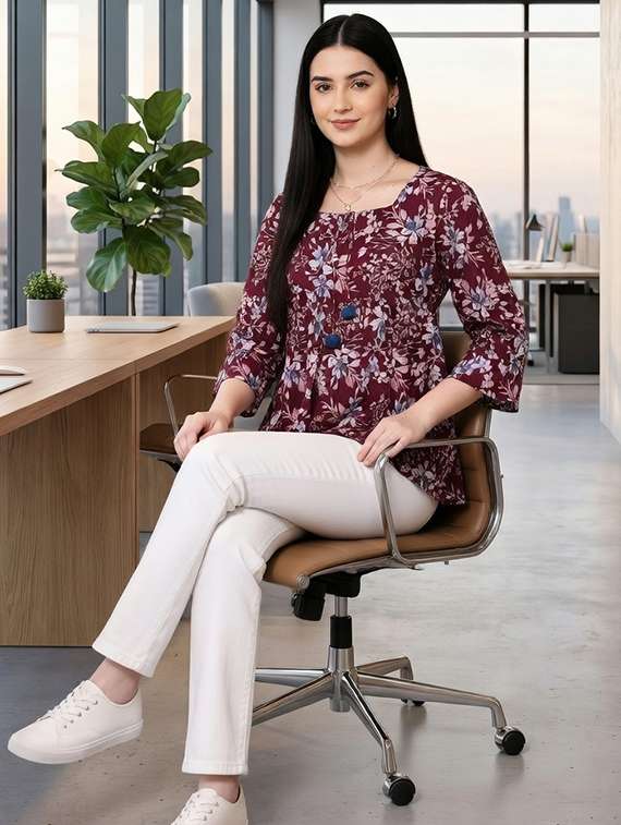 women maroon cotton straight kurti - 22456069 -  Standard Image - 4