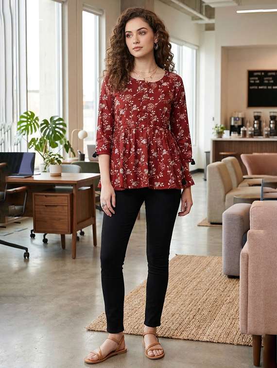 women brown cotton straight kurti - 22456072 -  Standard Image - 4