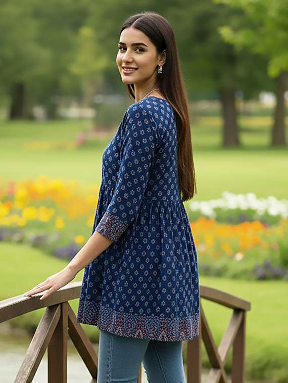 women blue cotton straight kurti - 22456075 -  Standard Image - 1