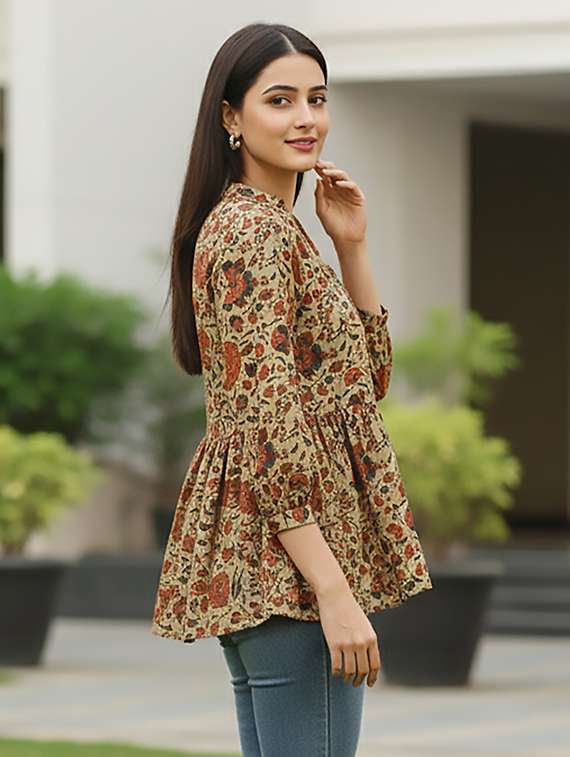 women beige cotton straight kurti - 22456083 -  Standard Image - 1