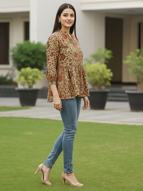 women beige cotton straight kurti - 22456083 -  Standard Image - 4