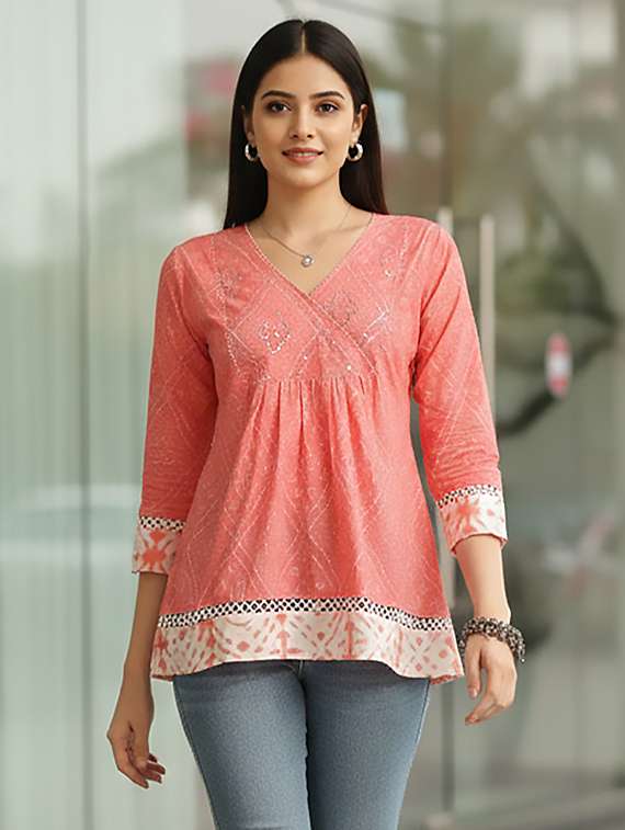 women peach cotton straight kurti