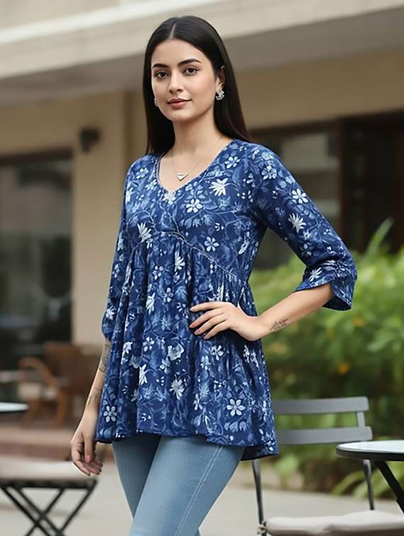women blue cotton straight kurti - 22456087 -  Standard Image - 1
