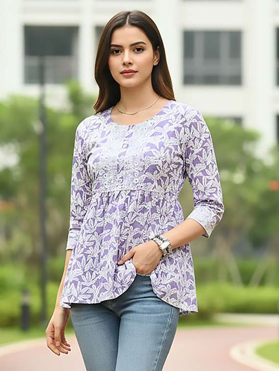 women purple cotton straight kurti - 22456088 -  Standard Image - 1