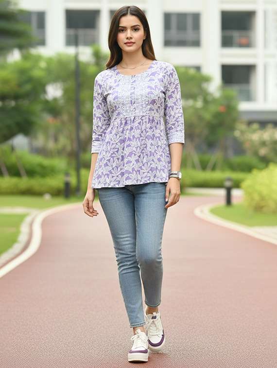 women purple cotton straight kurti - 22456088 -  Standard Image - 4