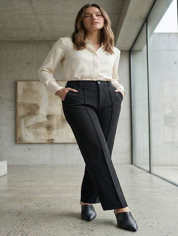 women solid mid rise pleated straight trouser - 22456090 -  Standard Image - 4