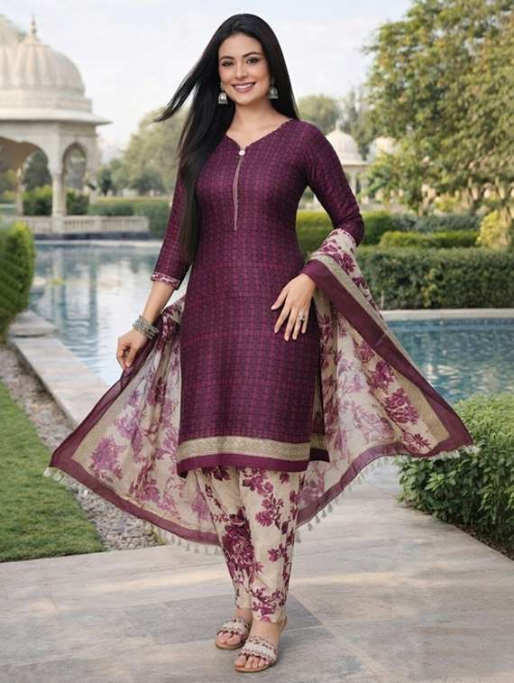 women maroon kurta salwar set - 22456094 -  Standard Image - 1