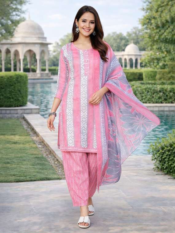 women pink  printed kurta salwar set - 22456095 -  Standard Image - 1