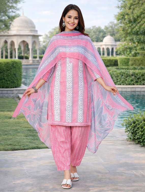 women pink  printed kurta salwar set - 22456095 -  Standard Image - 4