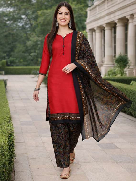 women maroon kurta salwar set - 22456097 -  Standard Image - 4