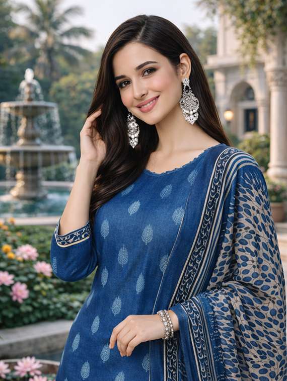 women blue kurta salwar set - 22456098 -  Standard Image - 1