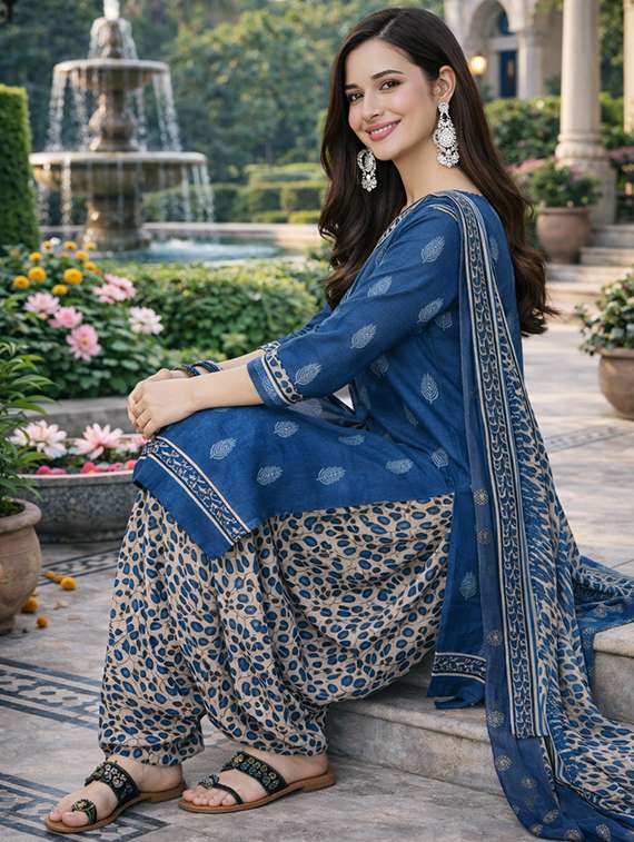 women blue kurta salwar set - 22456098 -  Standard Image - 4