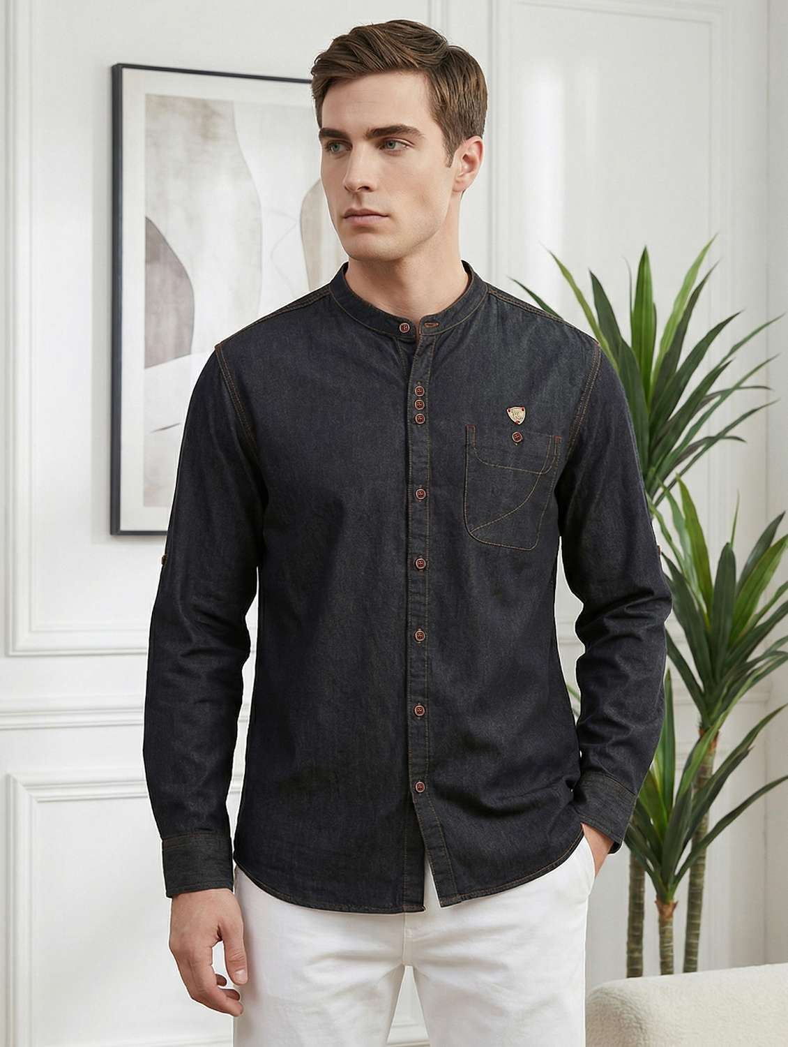 men solid long sleeve regular fit casual shirt - 22456286 -  Standard Image - 1