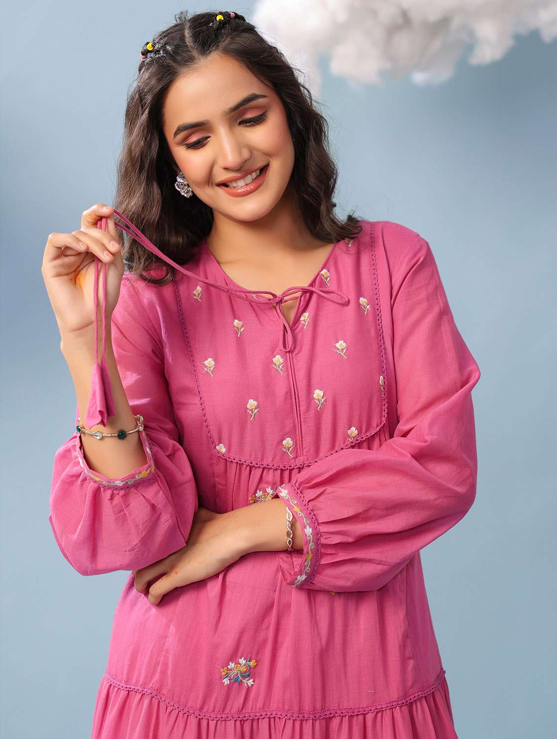 women pink tiered cotton dress - 22456342 -  Standard Image - 1