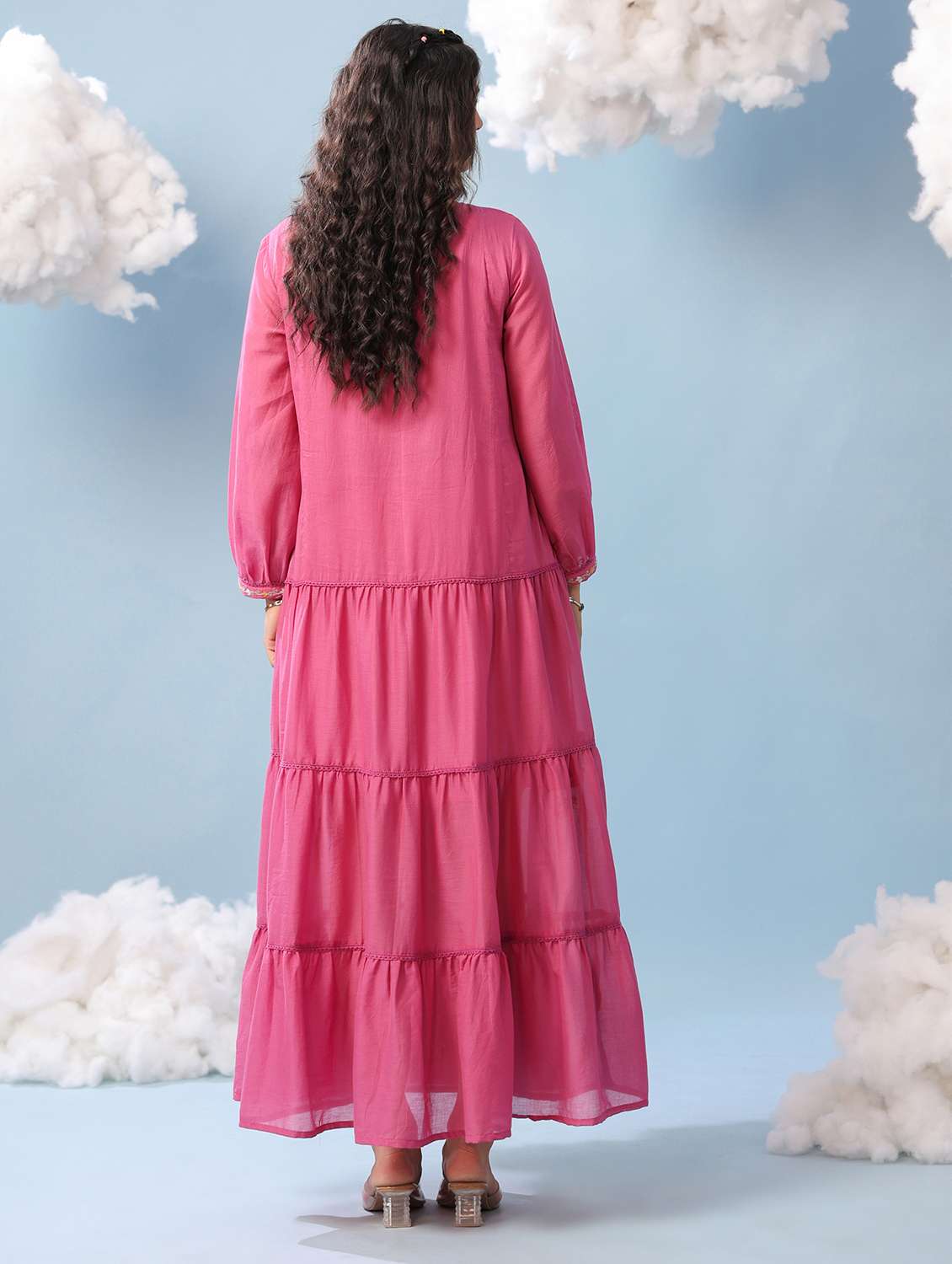 women pink tiered cotton dress - 22456342 -  Standard Image - 4