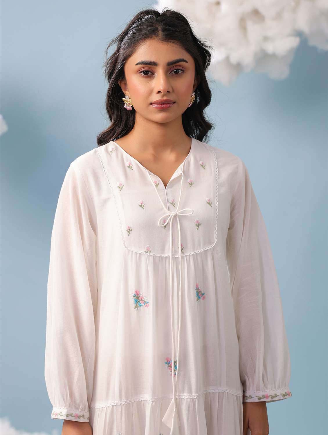 women white cotton tiered dress dress - 22456343 -  Standard Image - 1