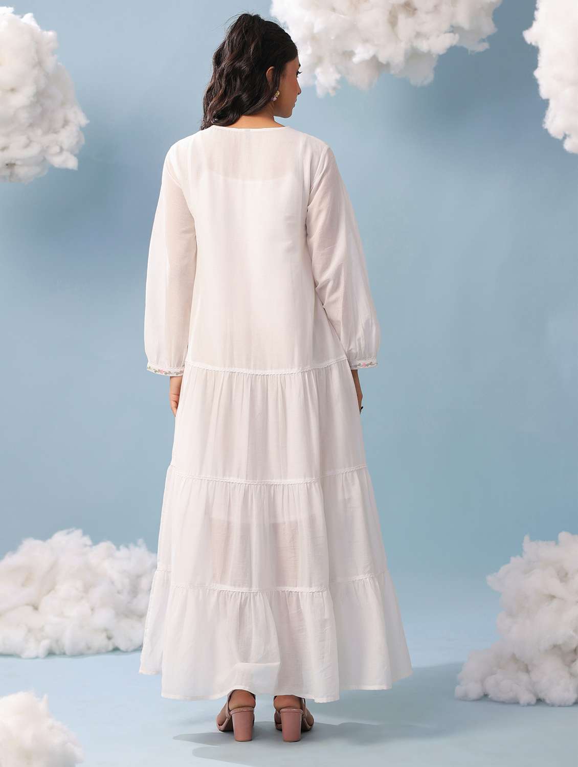 women white cotton tiered dress dress - 22456343 -  Standard Image - 4