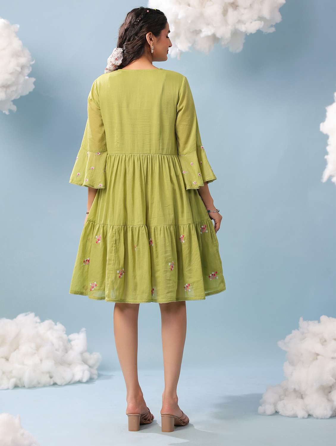 women green cotton tiered dress dress - 22456345 -  Standard Image - 4