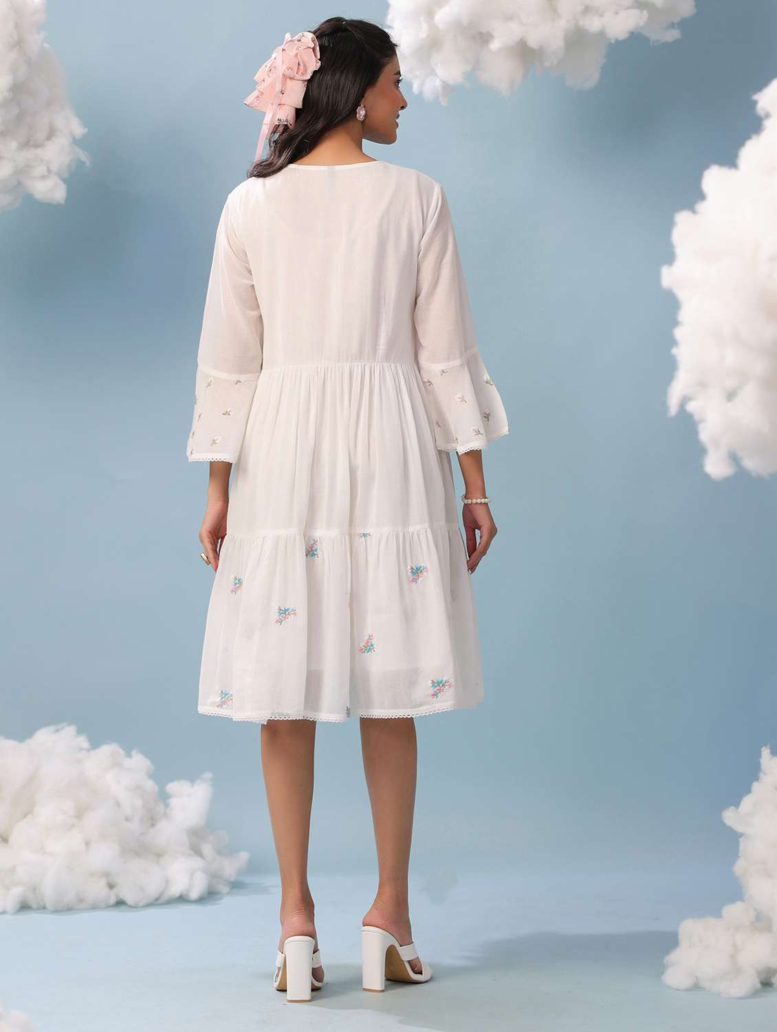 Women White Cotton Tiered Dress Dress - 22456346 -  Standard Image - 4
