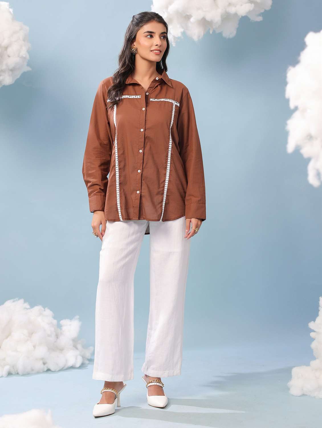 women solid long sleeve collared shirt - 22456377 -  Standard Image - 4