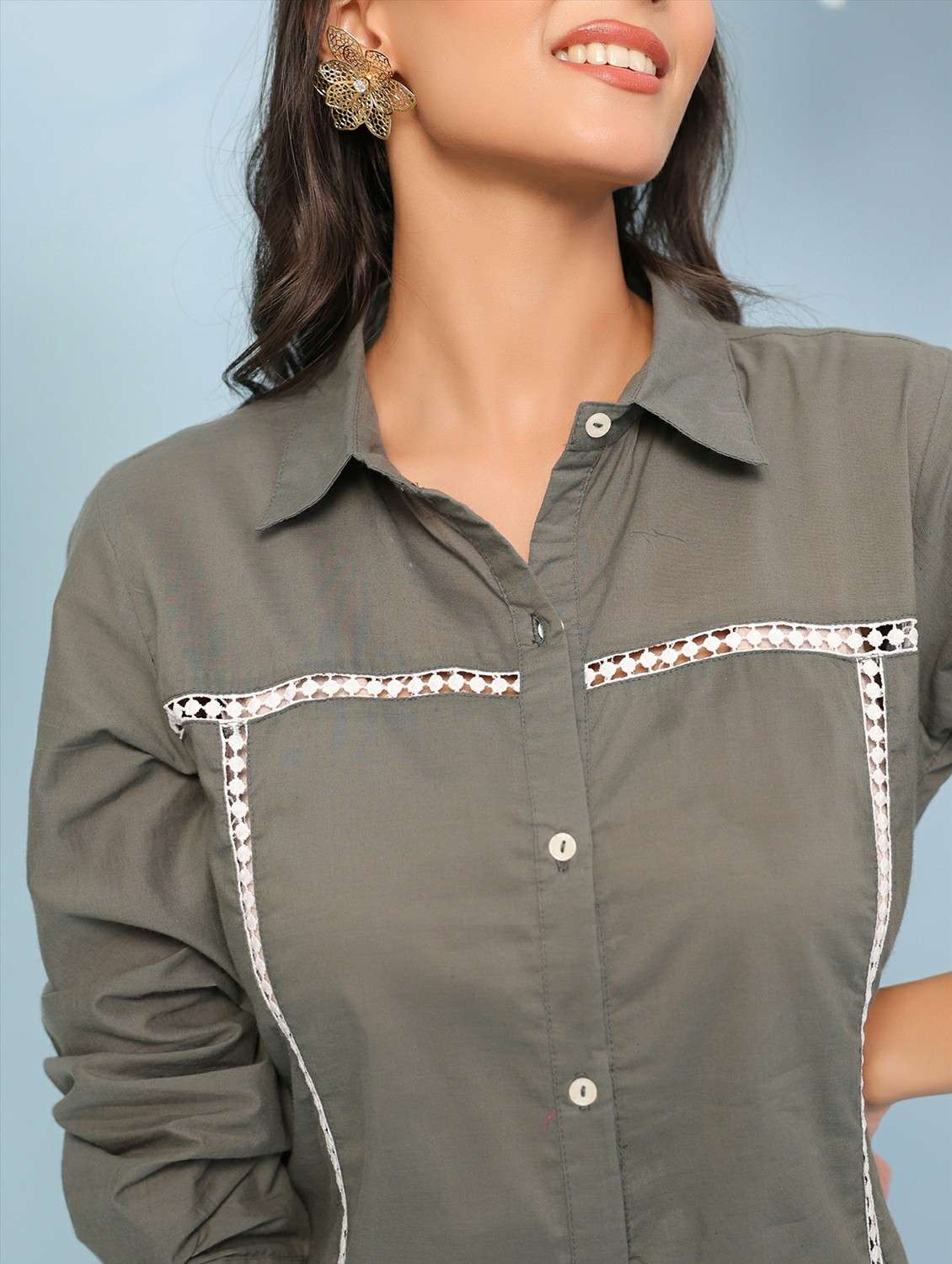 women solid long sleeve collared shirt - 22456378 -  Standard Image - 1