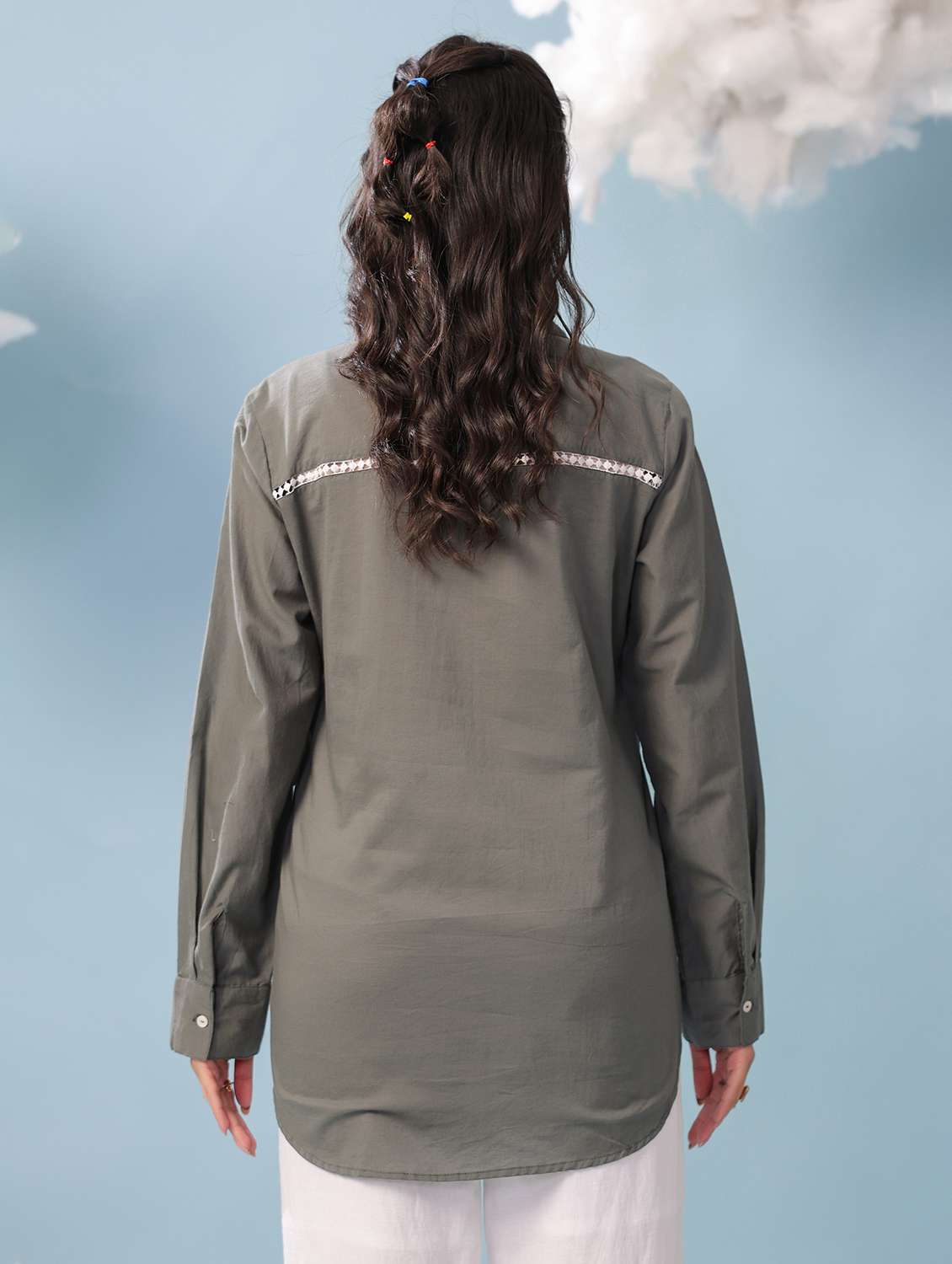women solid long sleeve collared shirt - 22456378 -  Standard Image - 4