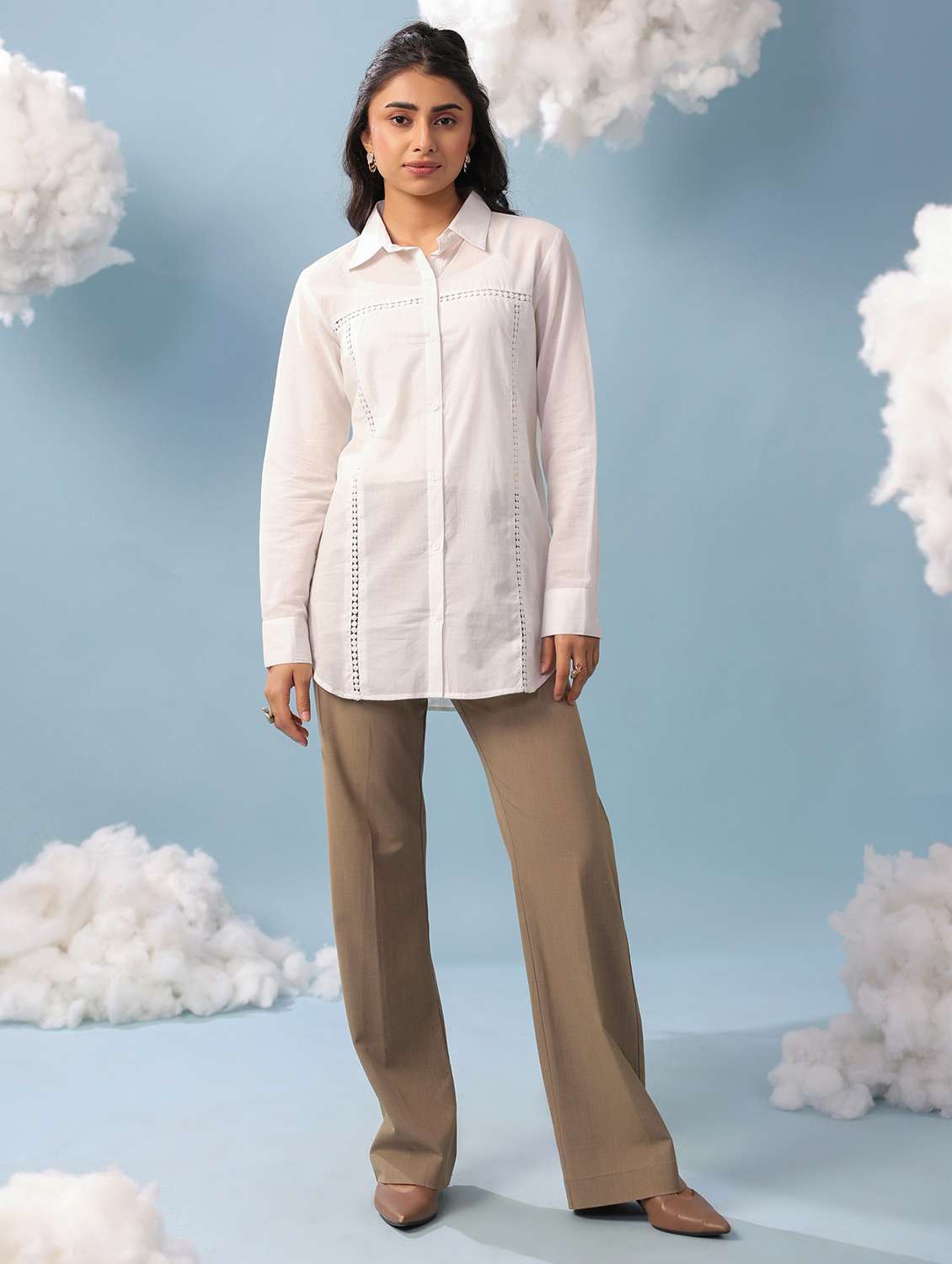  women solid white cotton regular shirt - 22456379 -  Standard Image - 4