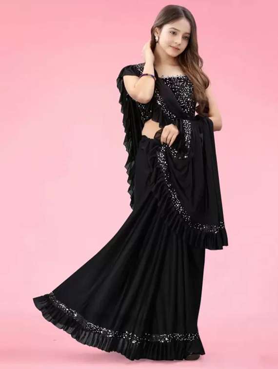 women black ready to wear saree - 22456431 -  Standard Image - 1