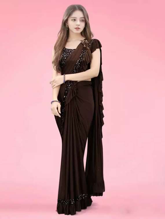 women brown ready to wear saree - 22456432 -  Standard Image - 1