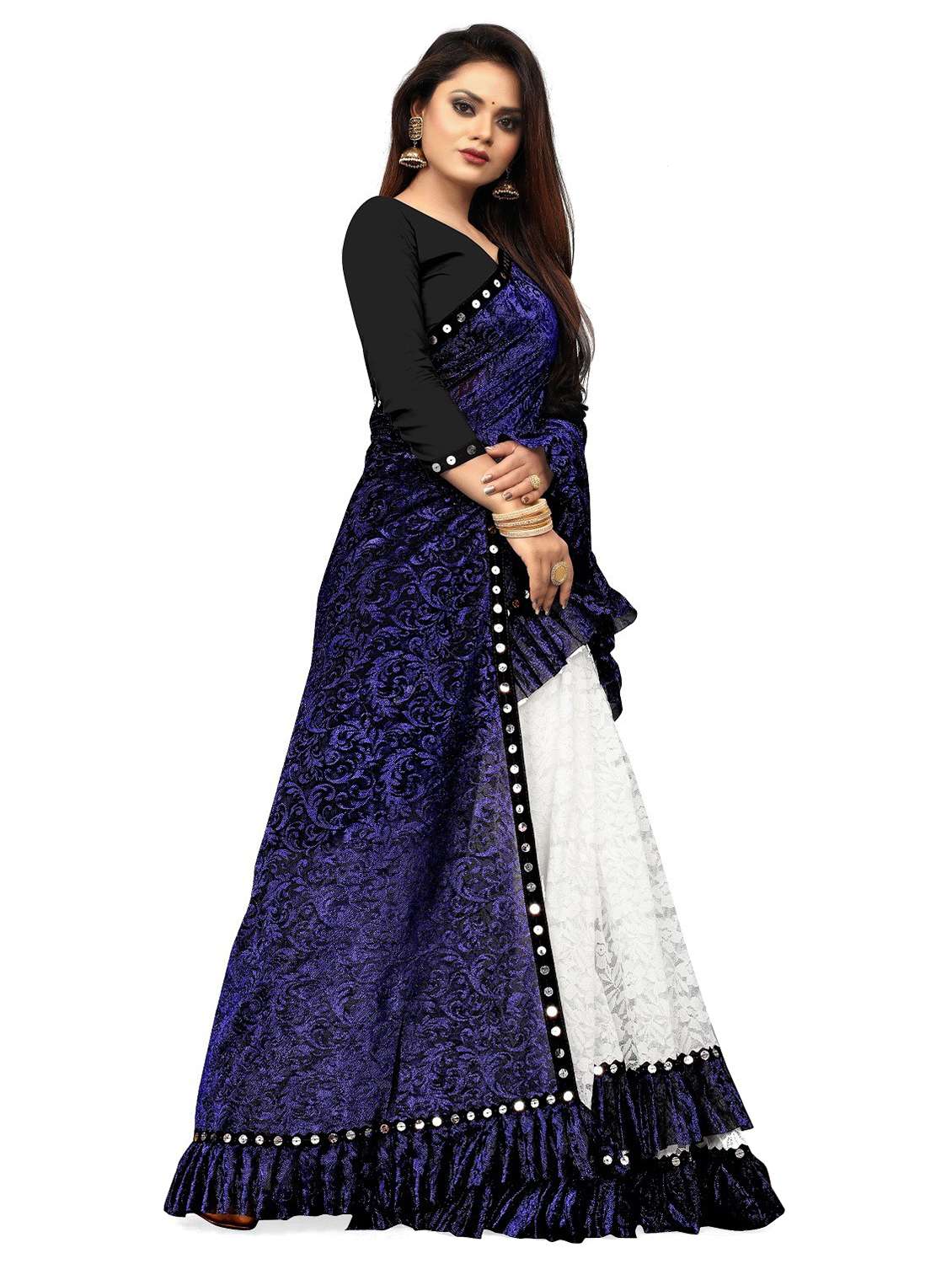 women self design half & half saree with blouse - 22456479 -  Standard Image - 1