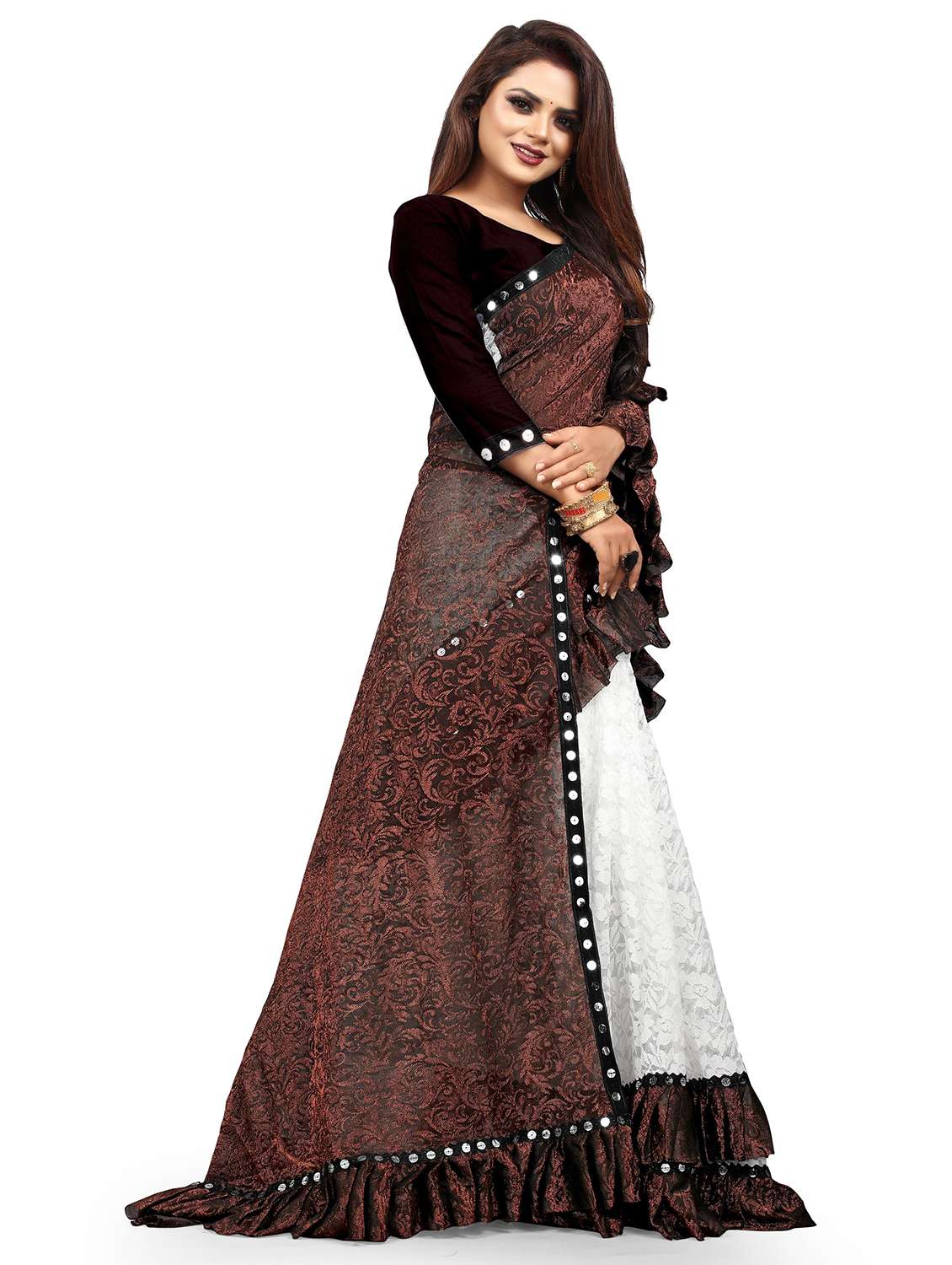 women self design half & half saree with blouse - 22456480 -  Standard Image - 1