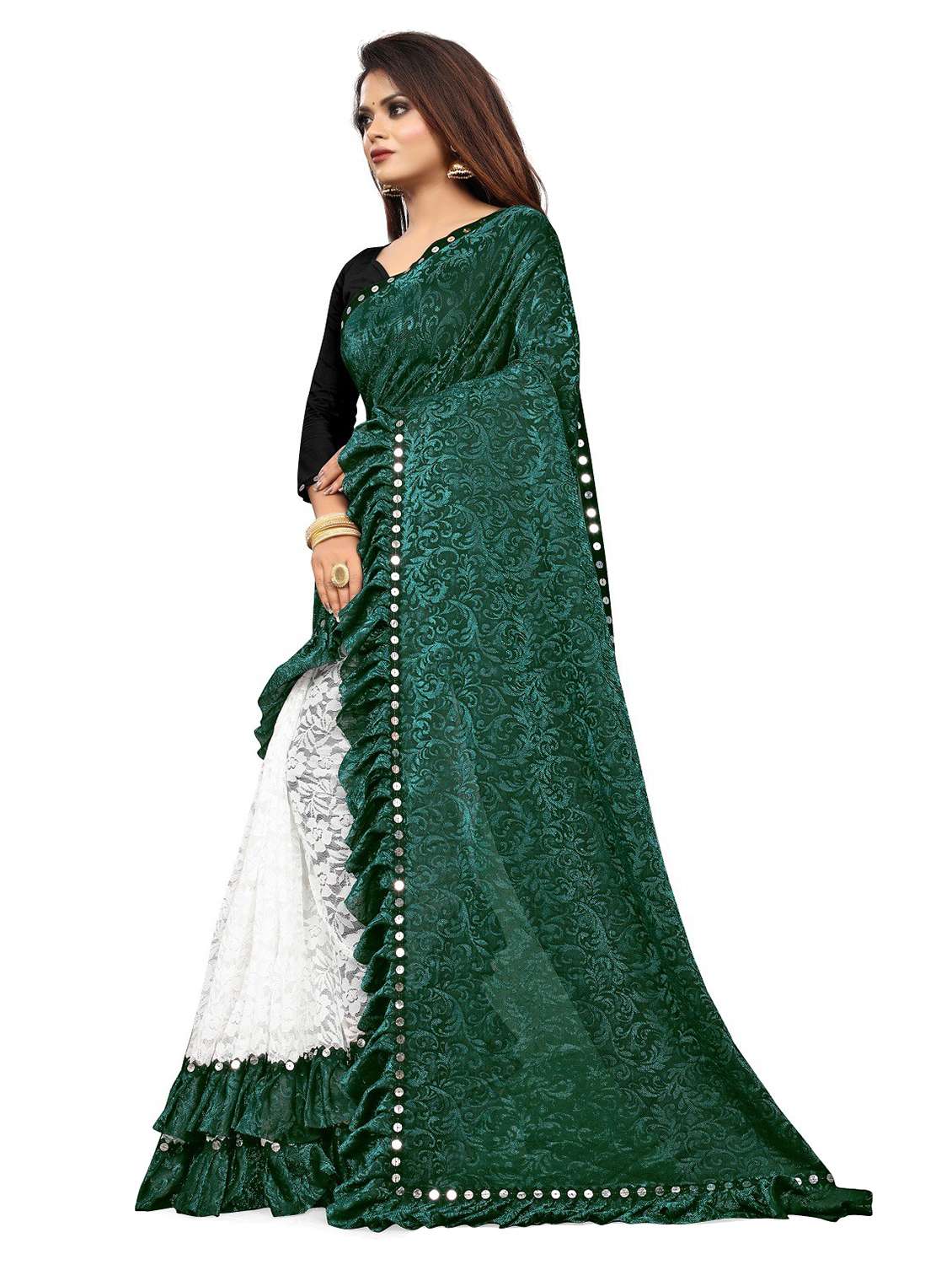 women self design half & half saree with blouse - 22456481 -  Standard Image - 1