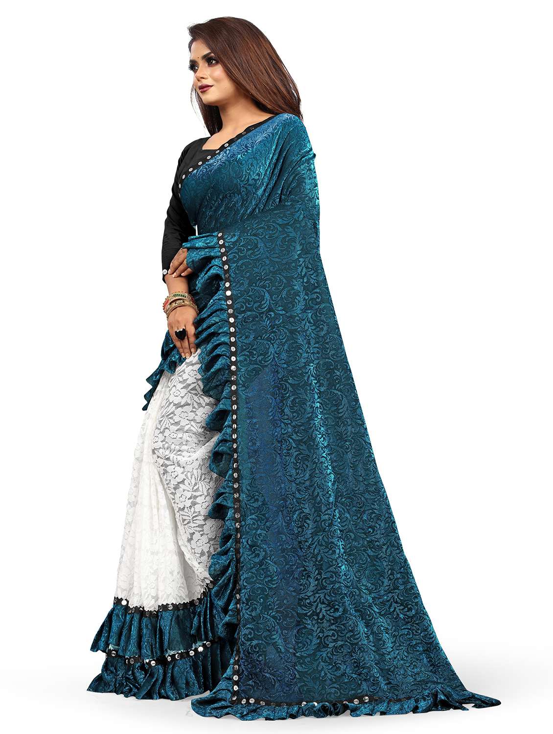 women self design half & half saree with blouse - 22456483 -  Standard Image - 1