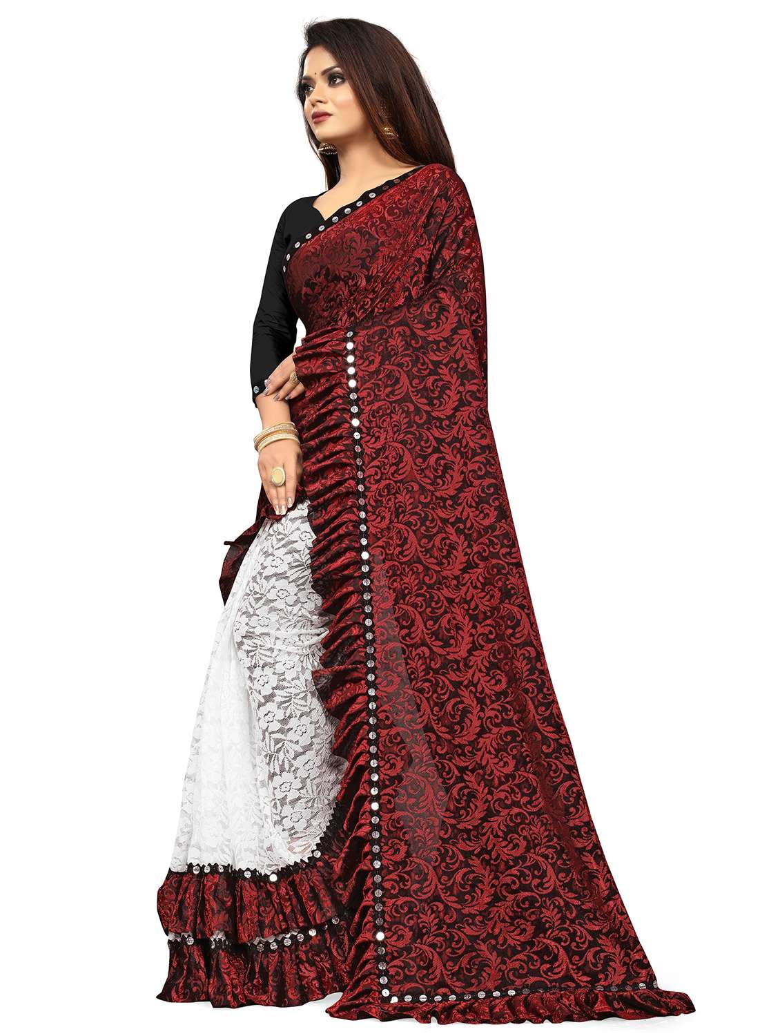 women self design half & half saree with blouse - 22456484 -  Standard Image - 1