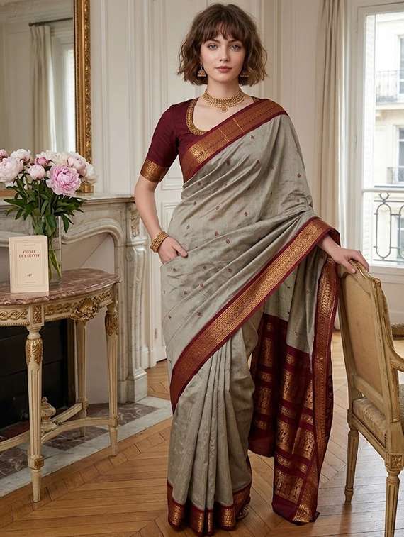 women self design banarasi saree with blouse