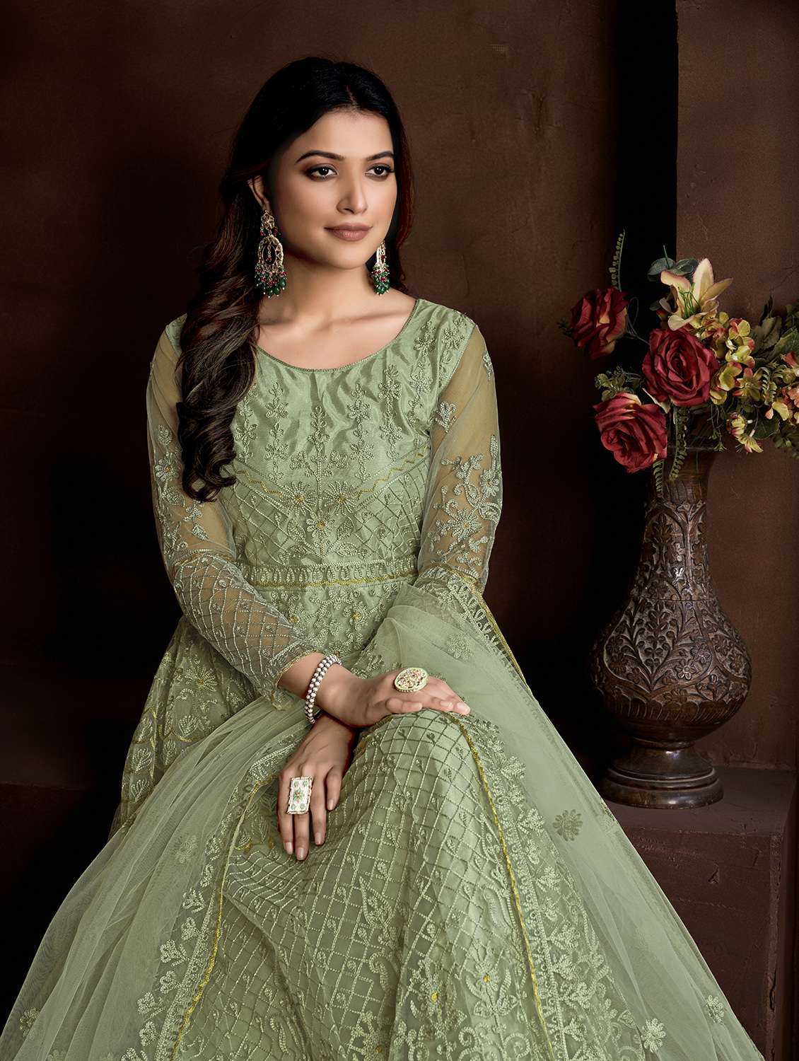 women olive kurta pant set - 22456779 -  Standard Image - 1