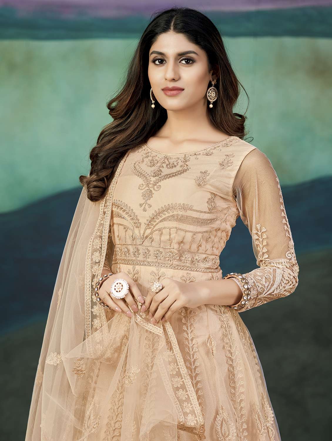  women peach self design  kurta pant set - 22456785 -  Standard Image - 1