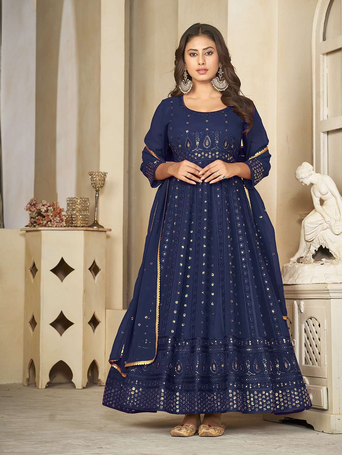 women solid with work unstitched suit set
