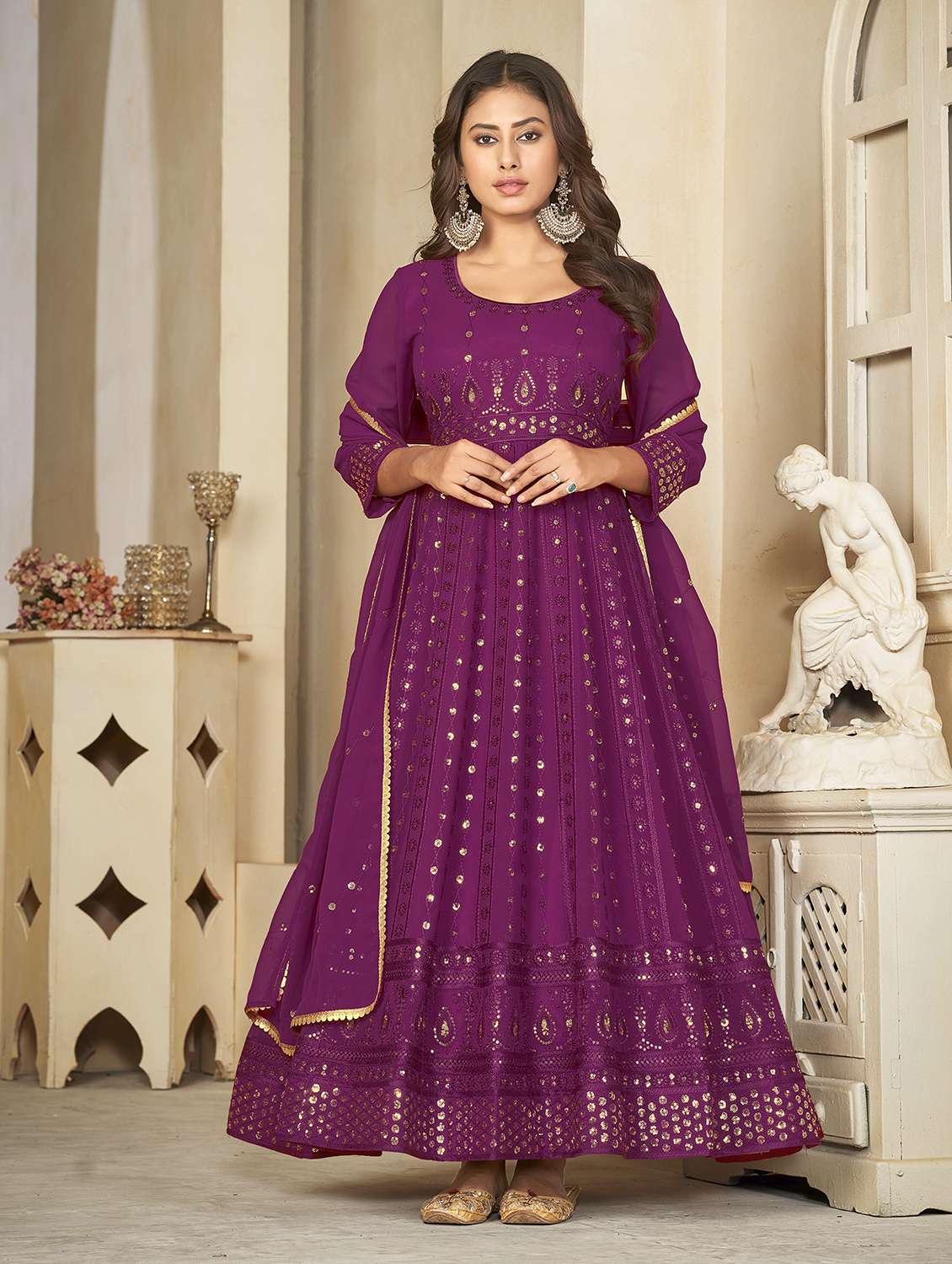women solid with work unstitched suit set