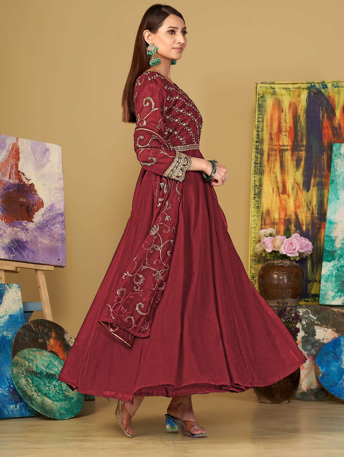 women maroon kurta pant set - 22456819 -  Standard Image - 1